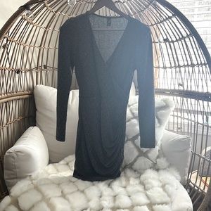 Long sleeve black and sparkle mini dress